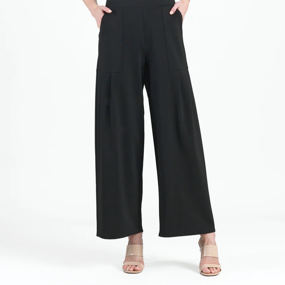 Clara Sunwoo Signature Palazzo Pants Elegant Black Wide-Leg Pants with Pockets